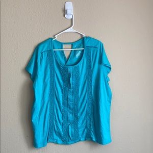 Turquoise Blouse with short sleeves. 2X / 20W-22W